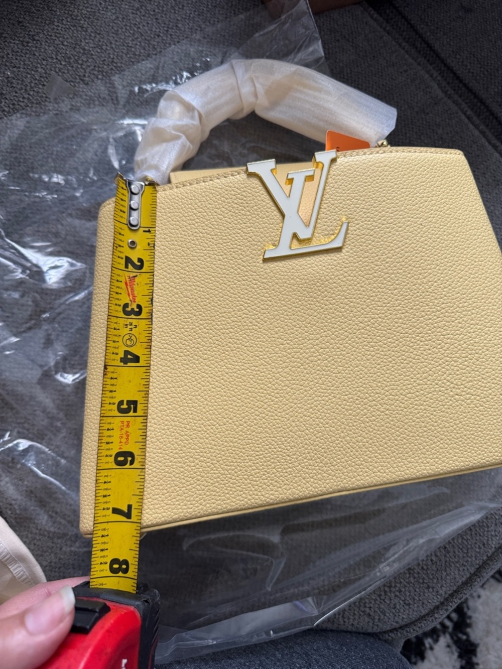 Bag yellow top Handle Satchel with Pink Chain Accents - Picture 13 of 14